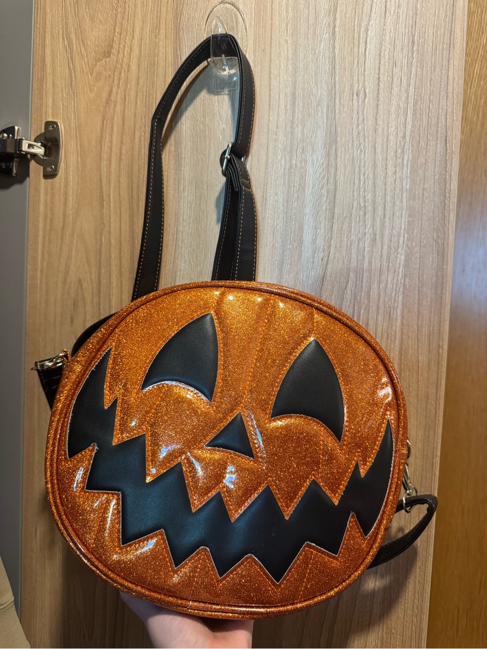 Glitter Pumpkin Crossbody Bag - Orange Black